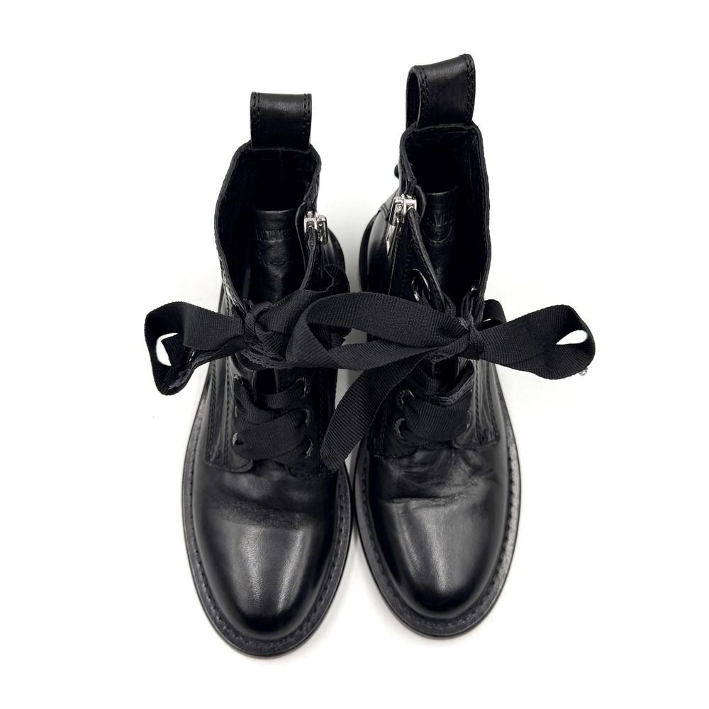 Zadig & Voltaire Laureen Roma Boots Black Leather Lace-Up Skull Women Sz 37 / 7 - Picture 3 of 12